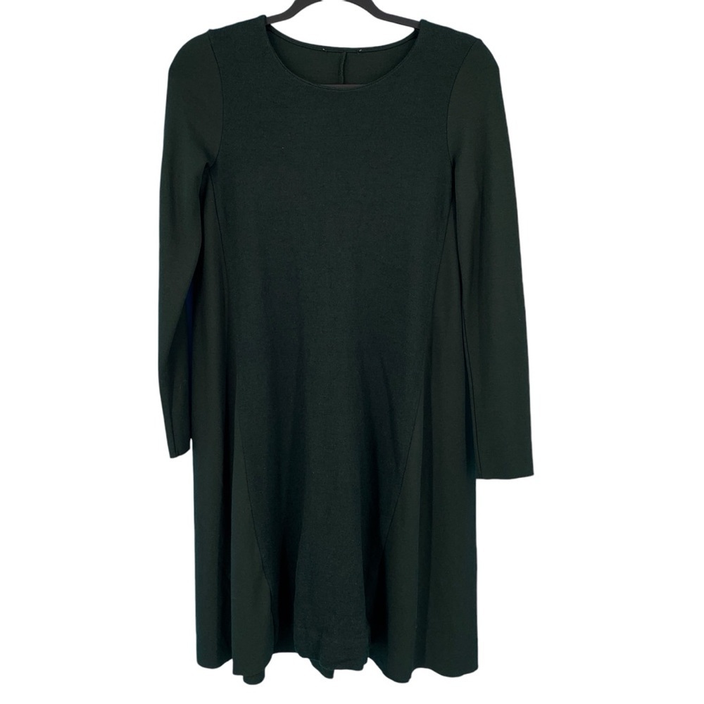 COS Shift Dress Womens Small Green Long Sleeve Wool Blend Jersey Swing Fall